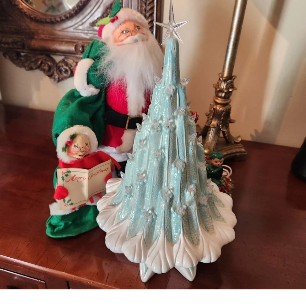 Aqua Pale Turquoise Ceramic Lava Christmas Tree Electric Handmade